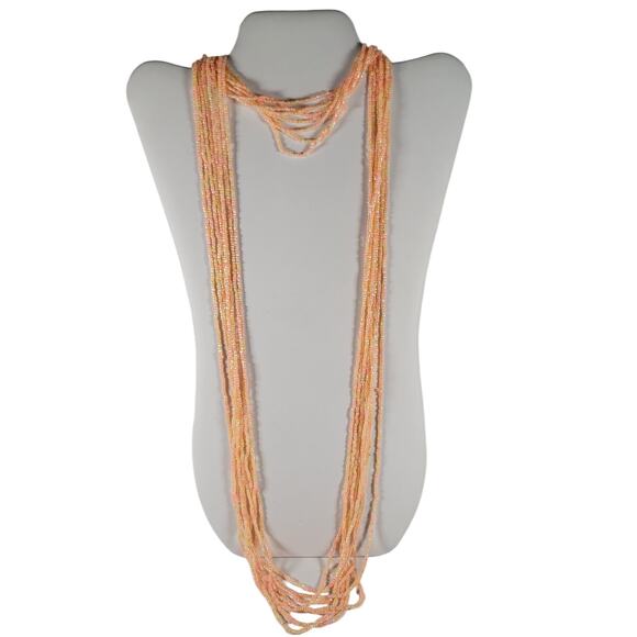 48" Long Peach Seed Bead Necklace Boho Multistrand India Handmade Jewelry NEW - Picture 1 of 7